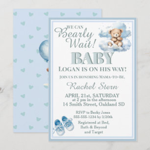 Invitation Attendre Teddy Bear Sur Un Baby shower Nuageux