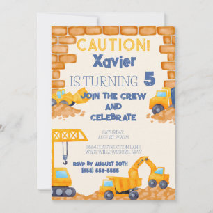 Invitation ATTENTION ! Chariot de construction Anniversaire