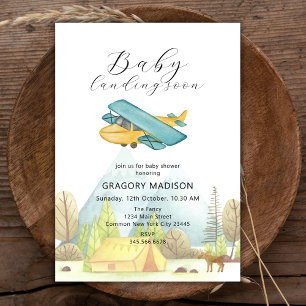 Invitation Atterrissage Bientôt Baby shower forestier Vintage