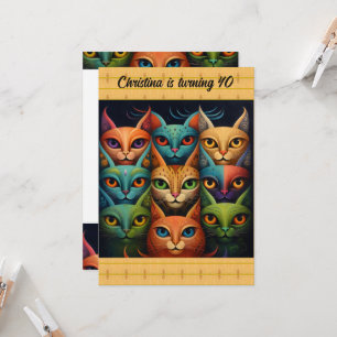 Invitation Attitude colorée Chat Anniversaire