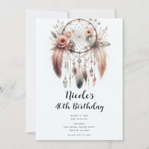 Invitation Attrape-rêves Plume Cristal Floral Anniversaire Bo