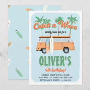 Invitation Attraper un Surf d'onde à la fête d'anniversaire, 
