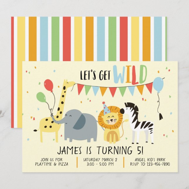 Invitation Attrapons les animaux sauvages Anniversaire de enf (Devant / Derrière)