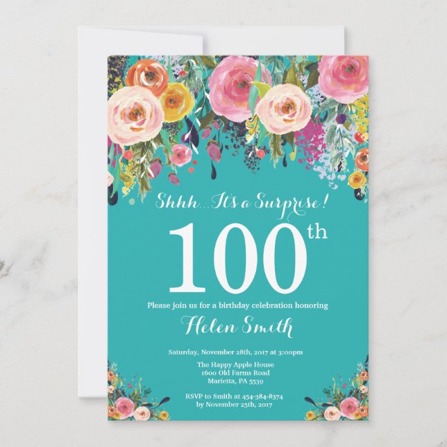 Invitation au 100e anniversaire de la Turquoise Fl (Devant)