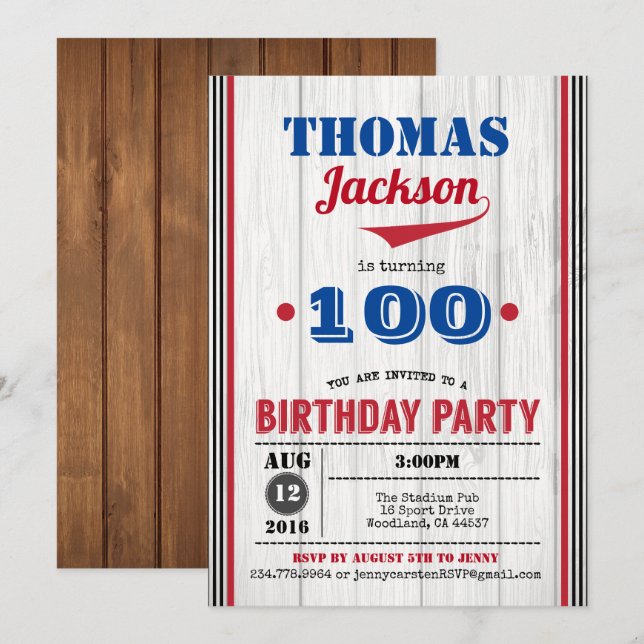 Invitation au 100e anniversaire du baseball. Bois  (Devant / Derrière)