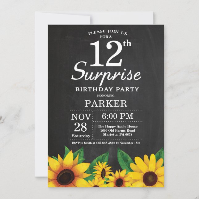 Invitation au 12e anniversaire de Sunflower Surpri (Devant)