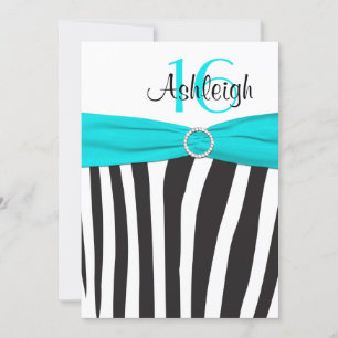 Invitation au 16e anniversaire Aqua, Black, White 