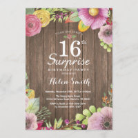 Invitation au 16e anniversaire de la Rustic Floral