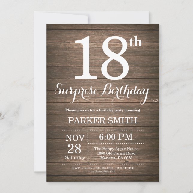 Invitation au 18e anniversaire de Rustic Surprise (Devant)