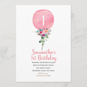 Invitation au 1er anniversaire du ballon rose
