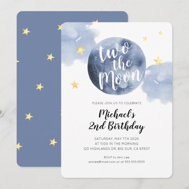 Invitation au 2e anniversaire du bébé de la Lune (Devant / Derrière)
