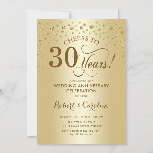 Invitation au 30e anniversaire de mariage Gold (Devant)