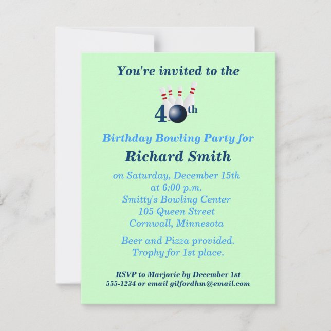 Invitation au 40e anniversaire du Bowling Party (Devant)