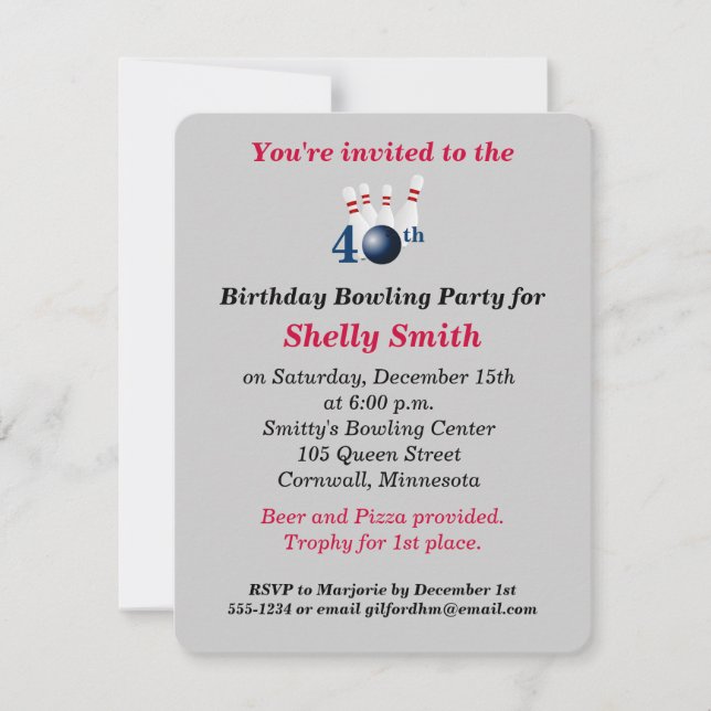 Invitation au 40e anniversaire du Bowling Party (Devant)