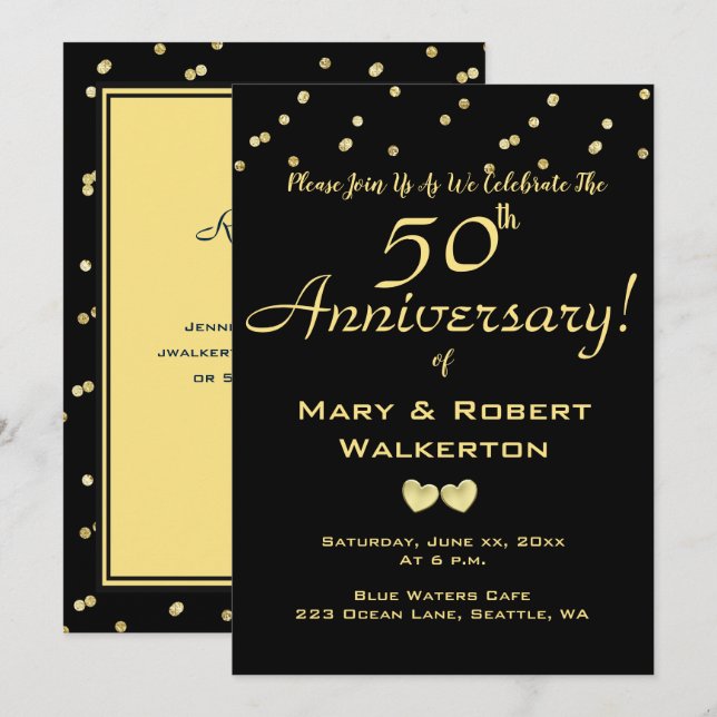 Invitation au 50e anniversaire de mariage - Cœurs  (Devant / Derrière)