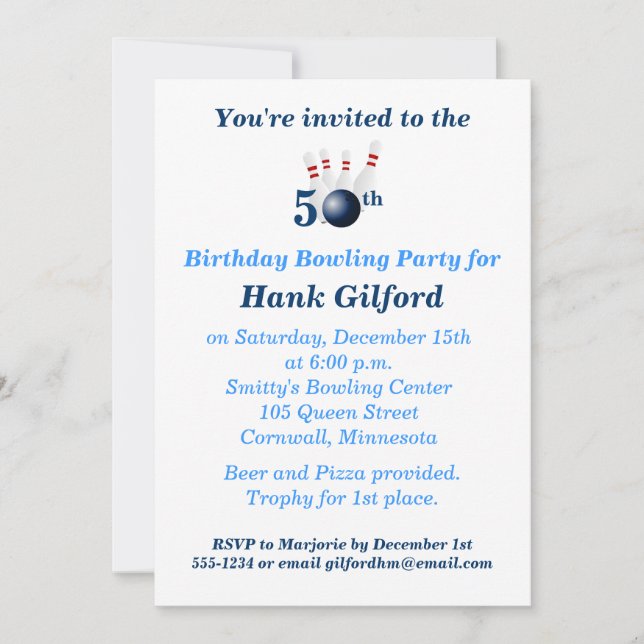 Invitation au 50e anniversaire du Bowling Party (Devant)