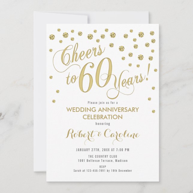 Invitation au 60e anniversaire de mariage - Or et  (Devant)