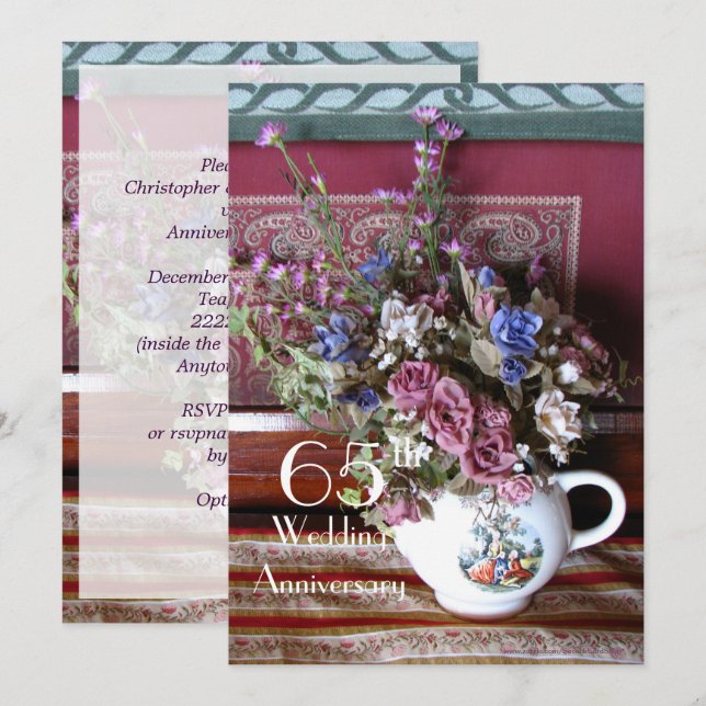 Invitation au 65e anniversaire de mariage Théière  (Devant / Derrière)