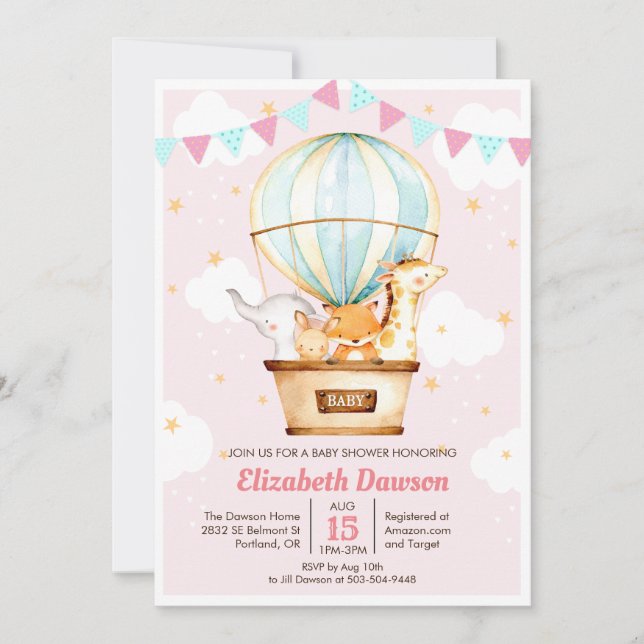 Invitation au Baby shower à ballon à air chaud (Devant)