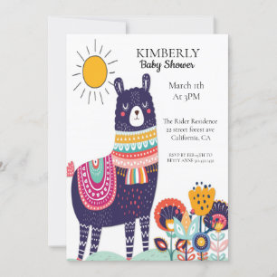 Invitation au Baby shower à fleurs de Llama Spring