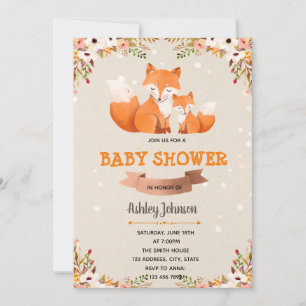 Invitation au baby shower à fleurs de renard