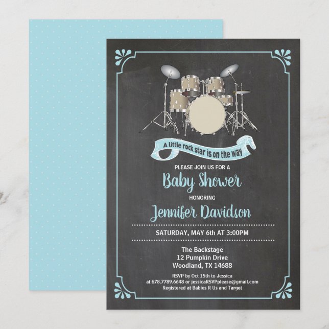 Invitation au baby shower à la roquette à tambour (Devant / Derrière)