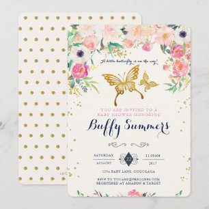 Invitation au Baby shower à papillon
