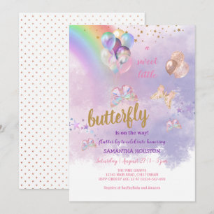 Invitation au Baby shower à papillon arc-en-ciel