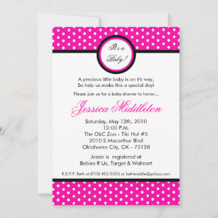 Invitation au Baby shower à points à pois rose cha