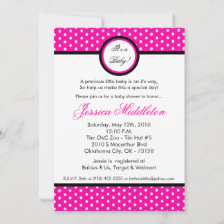 Invitation au Baby shower à points à pois rose cha