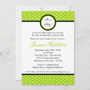 Invitation au Baby shower à points de polka vert d