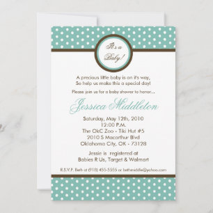 Invitation au Baby shower à points Polka bleu 5x7