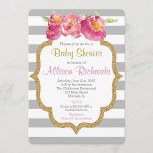 invitation au baby shower à rayures blanches de co