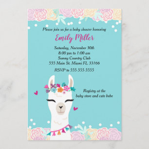 Invitation au Baby shower à visage d'Alpaca