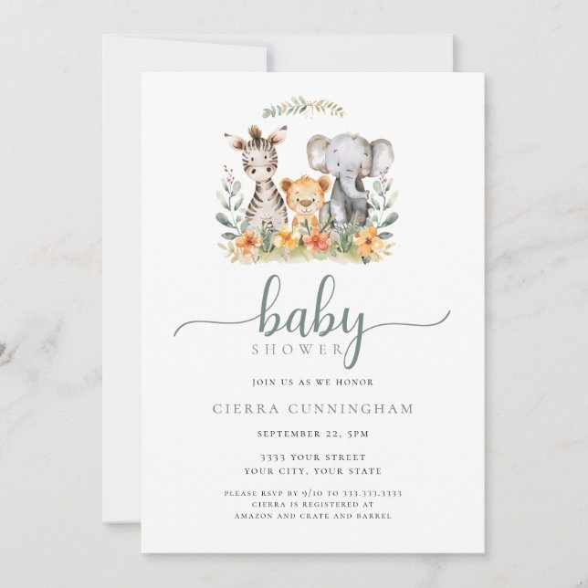 Invitation au Baby shower animal (Devant)