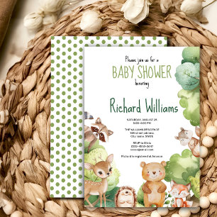 Invitation au baby shower animal de la forêt verte