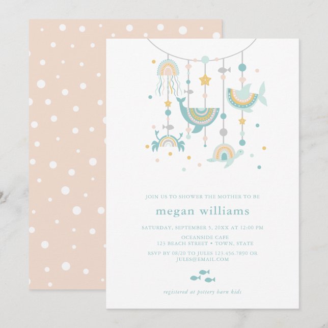 Invitation au Baby shower animal de la mer de Boho (Devant / Derrière)