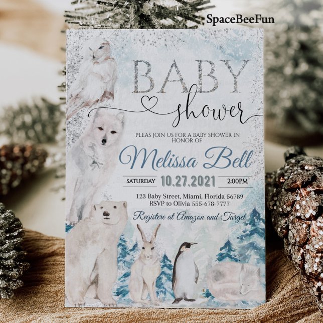 Invitation au Baby shower animal forestier Anim ar (Woodland Animal Baby shower invitation Arctic animals Winter baby shower invitation)