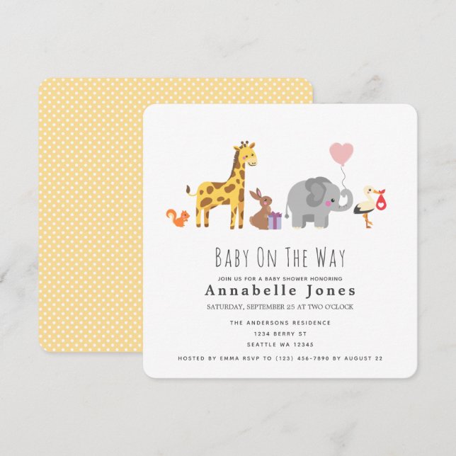 Invitation au Baby shower animal mignon (Devant / Derrière)