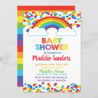 Invitation au Baby shower arc-en-ciel