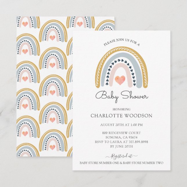 Invitation au Baby shower arc-en-ciel (Devant / Derrière)