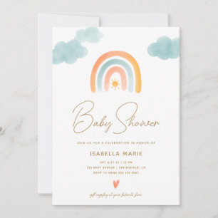 Invitation au Baby shower arc-en-ciel neutre de ge