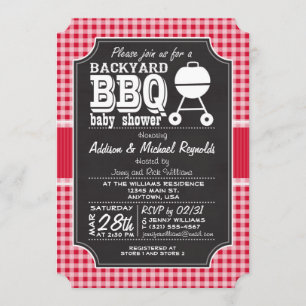 Invitation au Baby shower BBQ En vichy Rouge