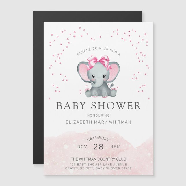 Invitation au Baby shower blanc rose (Devant / Derrière)