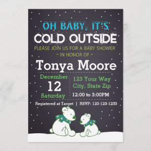 Invitation au Baby shower bleu de l'ours polaire