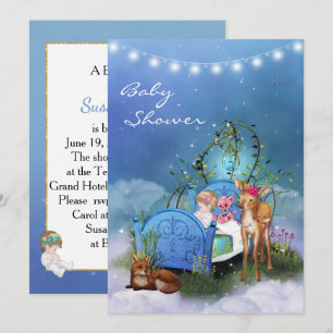 Invitation au Baby shower bleu enchantée