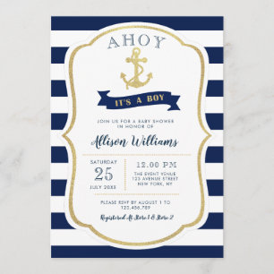 invitation au baby shower bleu marine