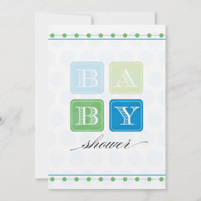 Invitation au Baby shower Blocs Bleus et Vert (Devant)
