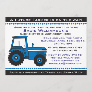 Invitation au Baby shower Blue Tractor