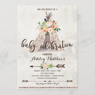 Invitation au baby shower Boho TeePee